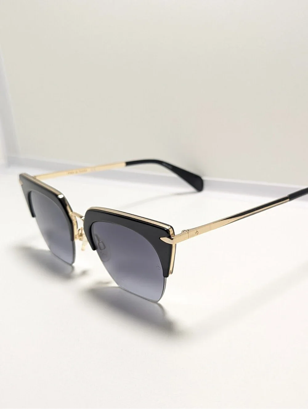 Rag & Bone RNB1007/S Gray UV Black Gold Browline Women's Sunglasses  51-21-145